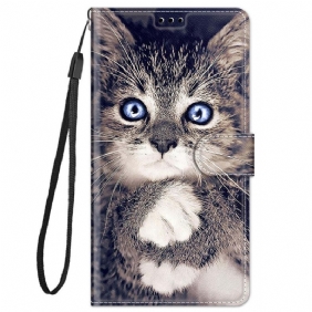 Folio-hoesje voor Xiaomi Redmi Note 11 Pro Plus 5G Met Ketting String Cat Fan