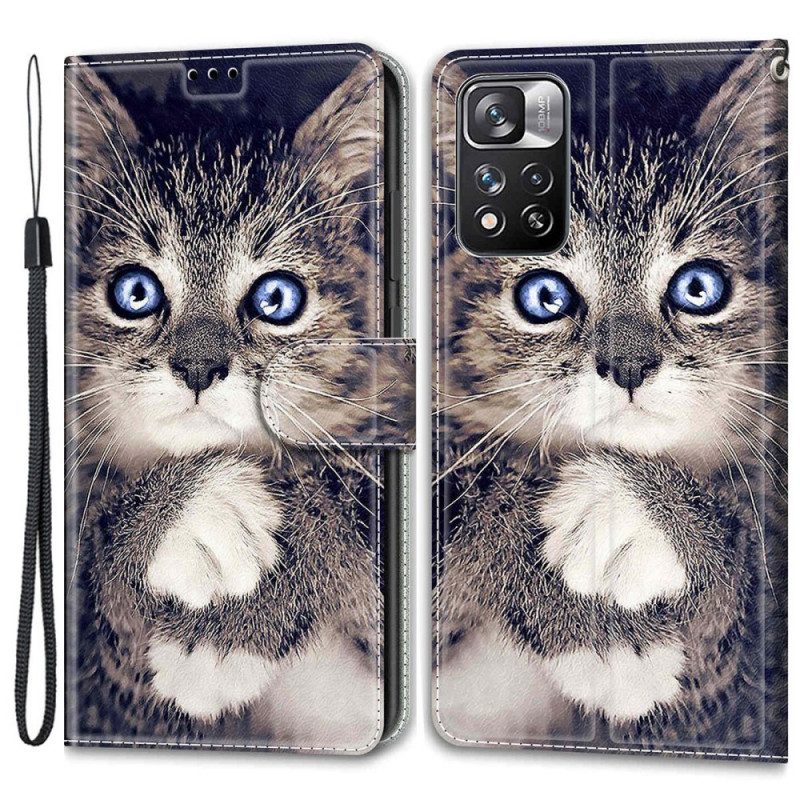 Folio-hoesje voor Xiaomi Redmi Note 11 Pro Plus 5G Met Ketting String Cat Fan