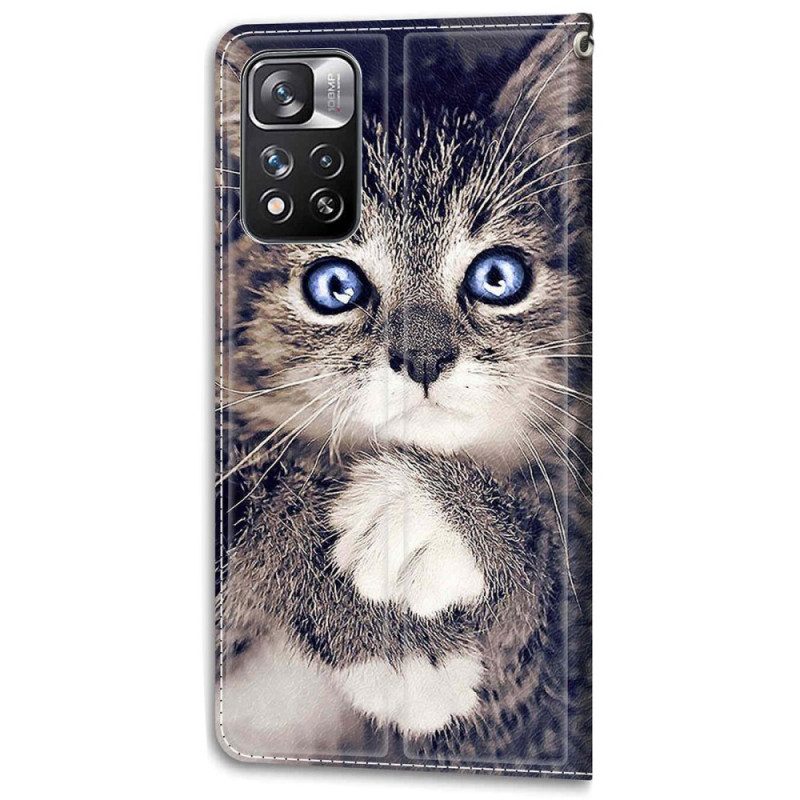 Folio-hoesje voor Xiaomi Redmi Note 11 Pro Plus 5G Met Ketting String Cat Fan