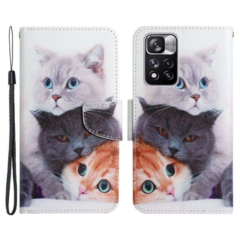 Folio-hoesje voor Xiaomi Redmi Note 11 Pro Plus 5G Stapel Lanyard Cats