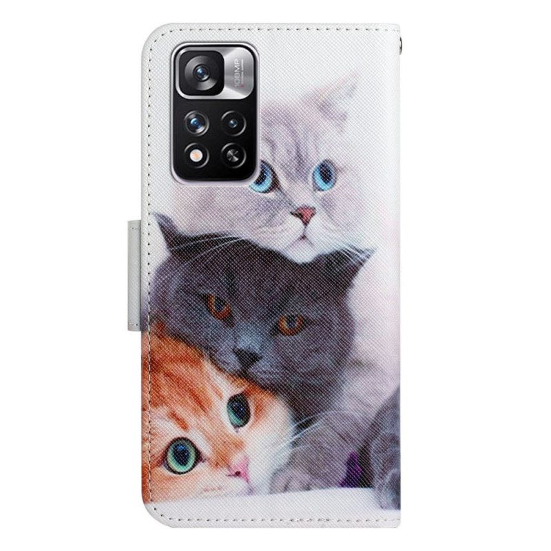 Folio-hoesje voor Xiaomi Redmi Note 11 Pro Plus 5G Stapel Lanyard Cats