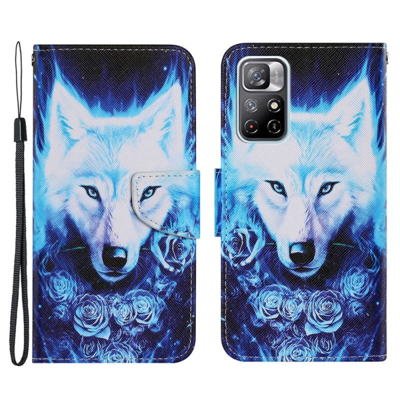 Folio-hoesje voor Xiaomi Redmi Note 11 Pro Plus 5G Wolf Met Sleutelkoord