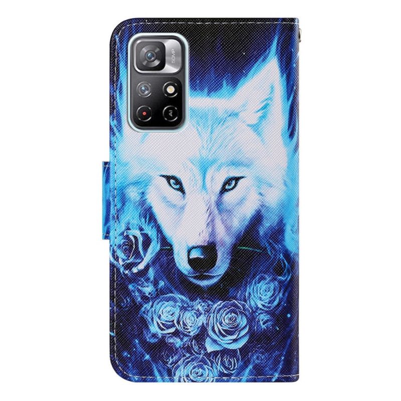 Folio-hoesje voor Xiaomi Redmi Note 11 Pro Plus 5G Wolf Met Sleutelkoord