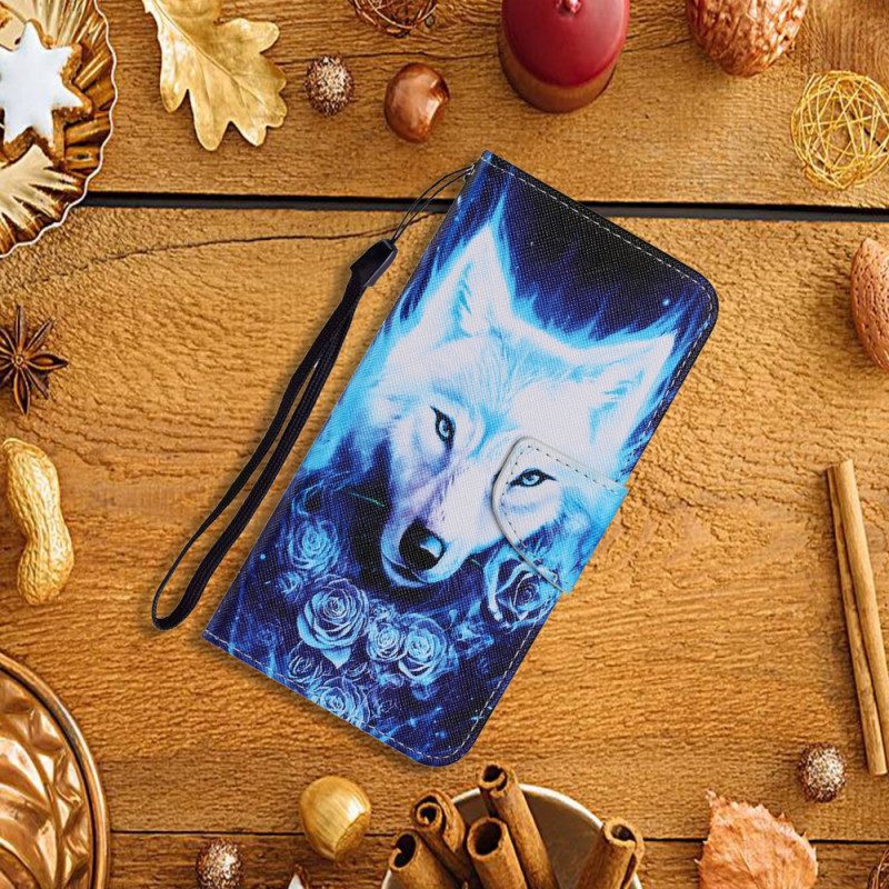 Folio-hoesje voor Xiaomi Redmi Note 11 Pro Plus 5G Wolf Met Sleutelkoord