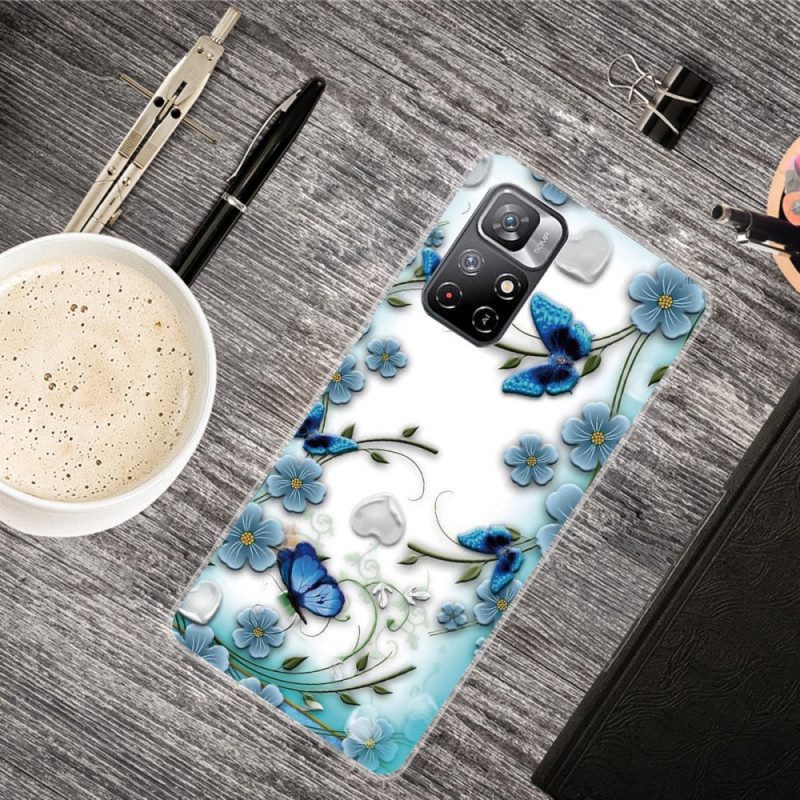 Hoesje voor Xiaomi Redmi Note 11 Pro Plus 5G Blauwe Bloemen En Vlinders