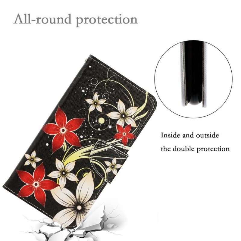 Leren Hoesje voor Xiaomi Redmi Note 11 Pro Plus 5G Met Ketting Kleurrijke Strappy Bloemen