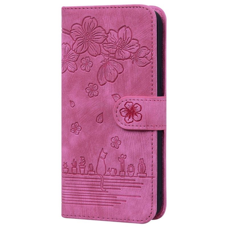 Folio-hoesje voor Poco F4 Met Ketting Bloemen String Kat