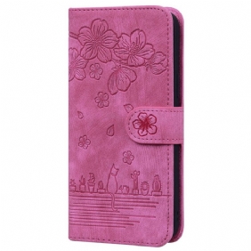 Folio-hoesje voor Poco F4 Met Ketting Bloemen String Kat