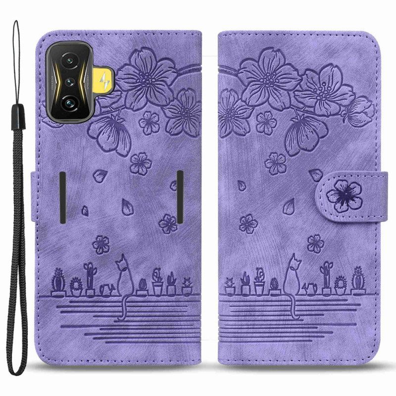 Folio-hoesje voor Poco F4 Met Ketting Bloemen String Kat