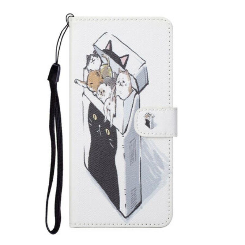 Folio-hoesje voor Honor 10X Lite Met Ketting Levering Katten Met Strings