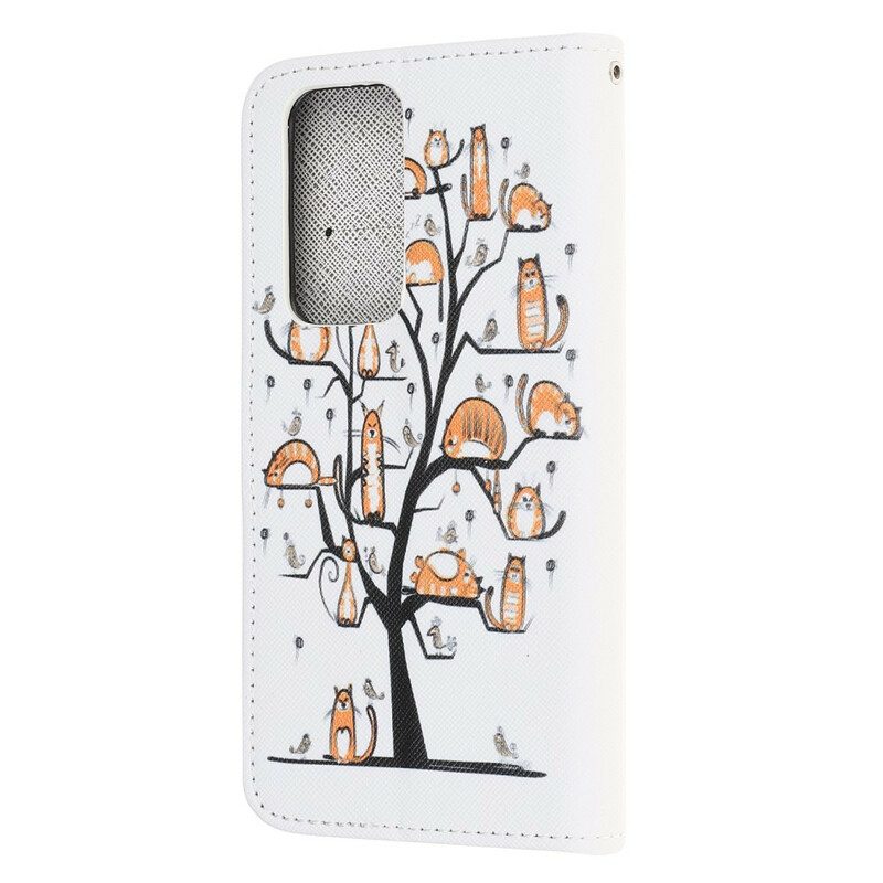 Leren Hoesje voor Honor 10X Lite Met Ketting Funky Cats Met Riem