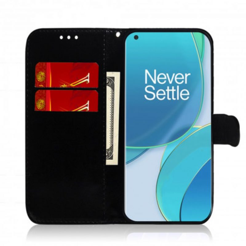 Flip Case voor OnePlus 9 Pro Spiegelhoes Van Imitatieleer