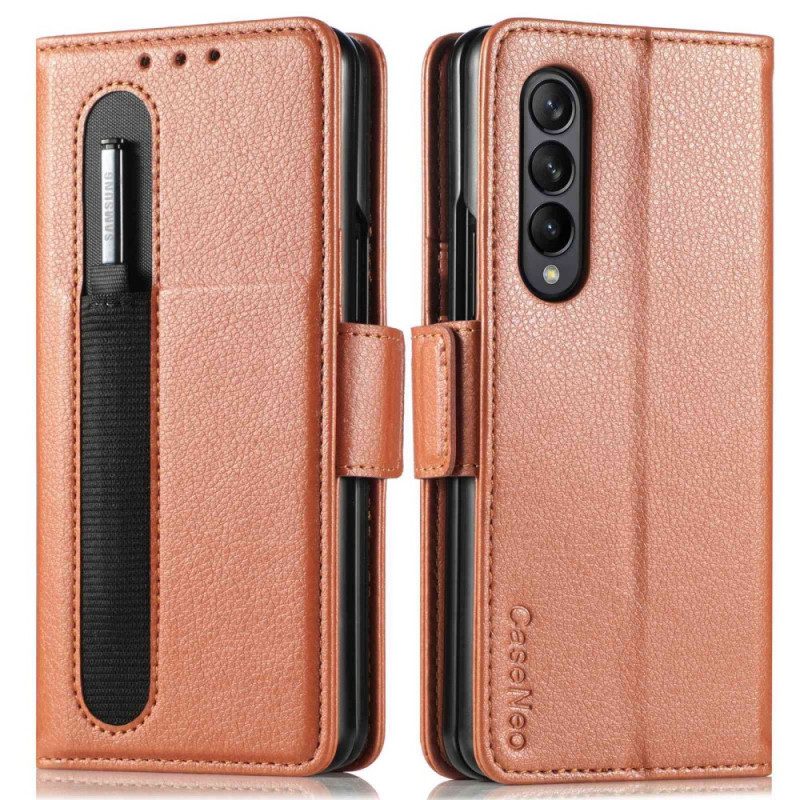 Flip Case voor Samsung Galaxy Z Fold 4 Caseneo Litchi-penhouder Van Imitatieleer