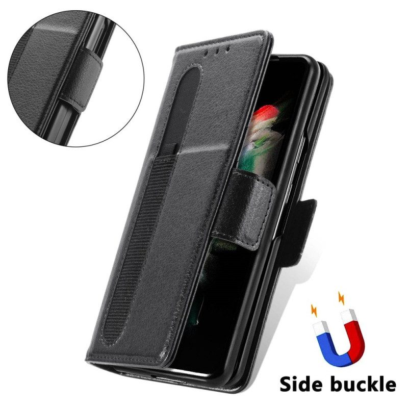 Flip Case voor Samsung Galaxy Z Fold 4 Caseneo Litchi-penhouder Van Imitatieleer