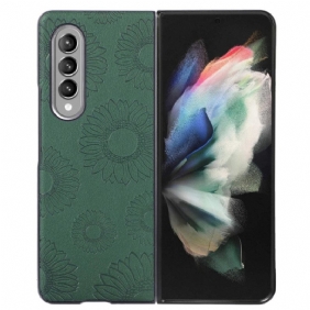 Hoesje voor Samsung Galaxy Z Fold 4 Zonnebloempatroon Met Imitatieleer Gecoat