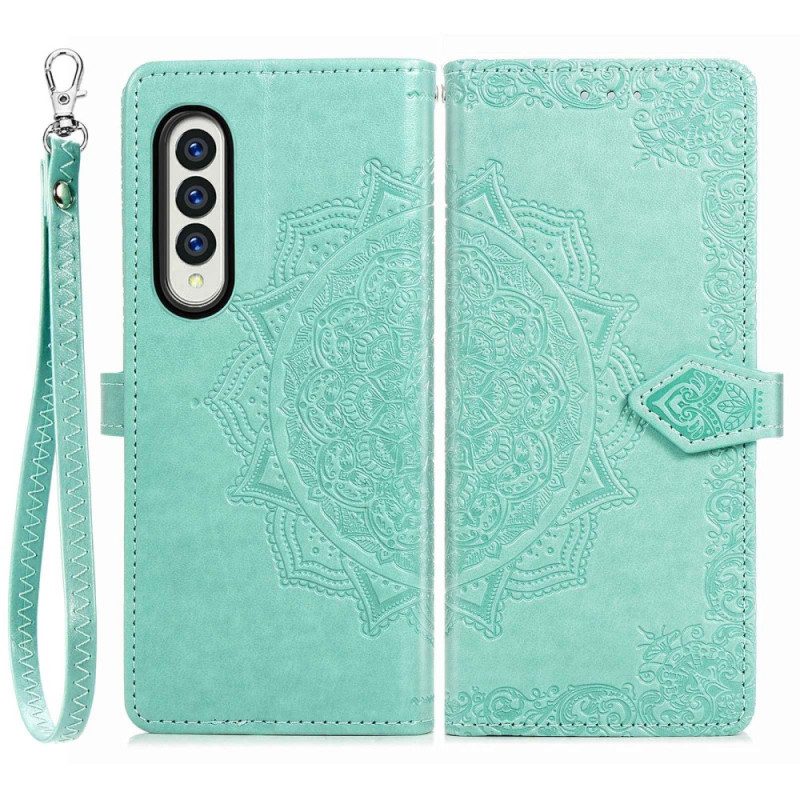 Leren Hoesje voor Samsung Galaxy Z Fold 4 Met Ketting Middeleeuwse Strappy Mandala