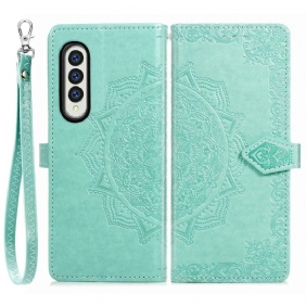 Leren Hoesje voor Samsung Galaxy Z Fold 4 Met Ketting Middeleeuwse Strappy Mandala