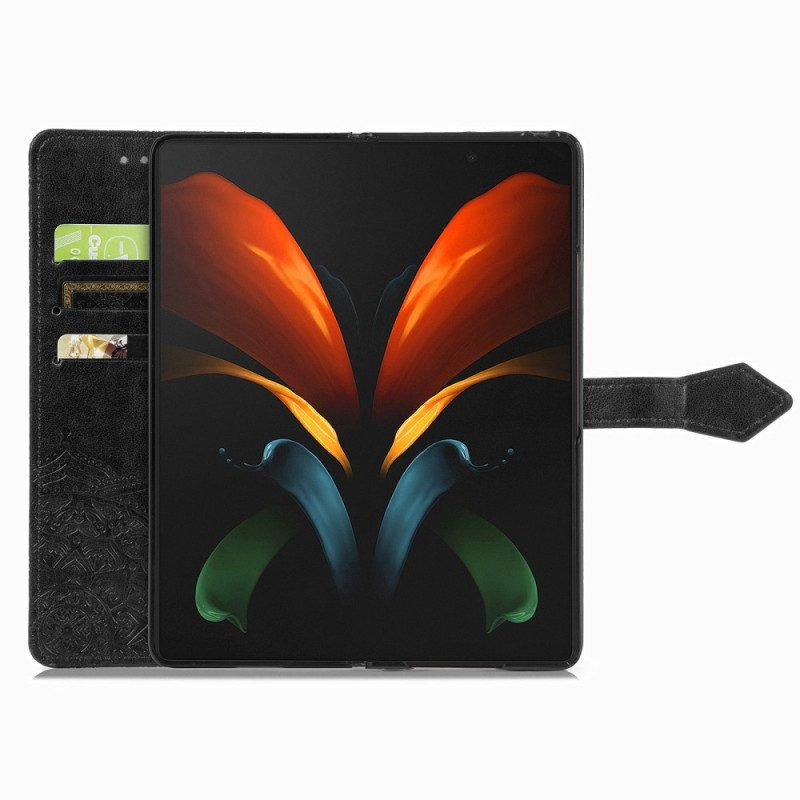 Leren Hoesje voor Samsung Galaxy Z Fold 4 Met Ketting Middeleeuwse Strappy Mandala