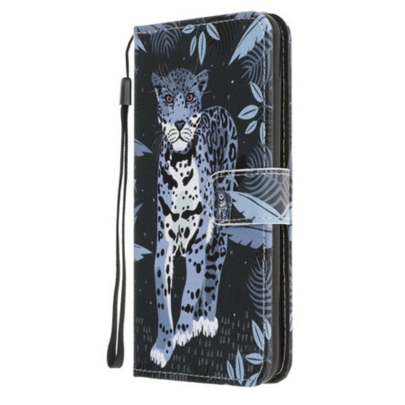 Flip Case voor Samsung Galaxy A41 Met Ketting Luipaard Met Bandjes