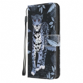 Flip Case voor Samsung Galaxy A41 Met Ketting Luipaard Met Bandjes