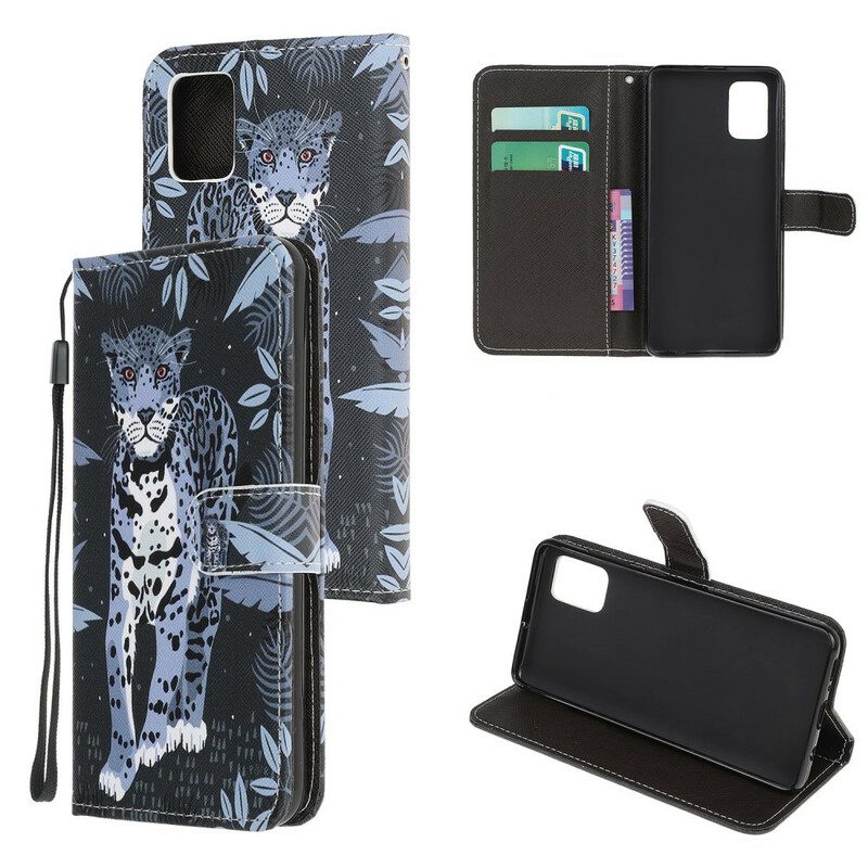 Flip Case voor Samsung Galaxy A41 Met Ketting Luipaard Met Bandjes