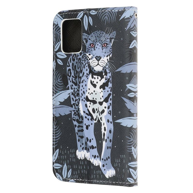 Flip Case voor Samsung Galaxy A41 Met Ketting Luipaard Met Bandjes