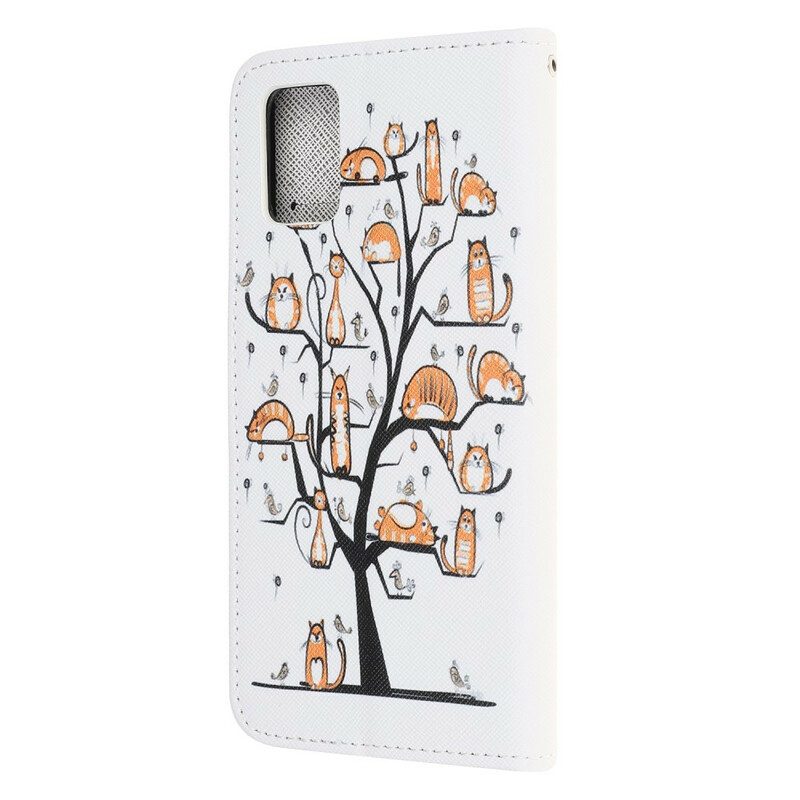 Folio-hoesje voor Samsung Galaxy A41 Met Ketting Funky Cats Met Riem