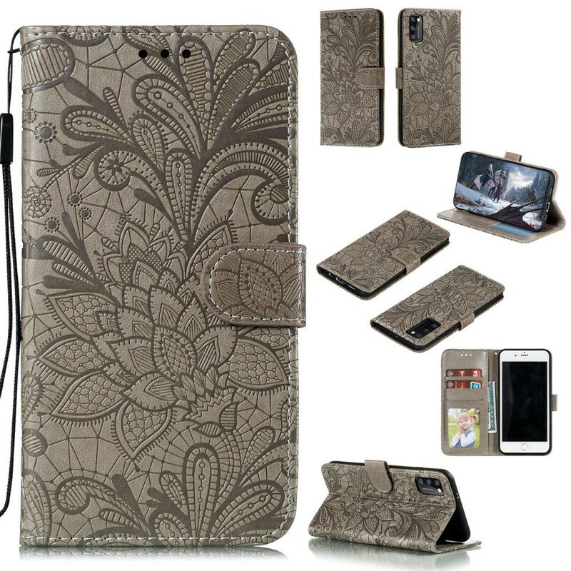 Folio-hoesje voor Samsung Galaxy A41 Met Ketting Riem Tribal Bloemen