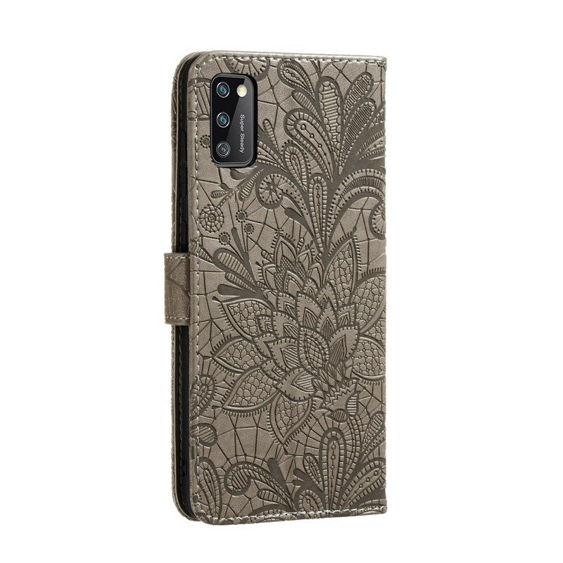 Folio-hoesje voor Samsung Galaxy A41 Met Ketting Riem Tribal Bloemen