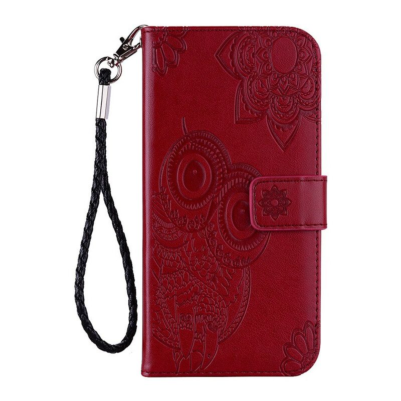 Folio-hoesje voor Samsung Galaxy A41 Uil Mandala En Lanyard