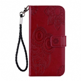 Folio-hoesje voor Samsung Galaxy A41 Uil Mandala En Lanyard