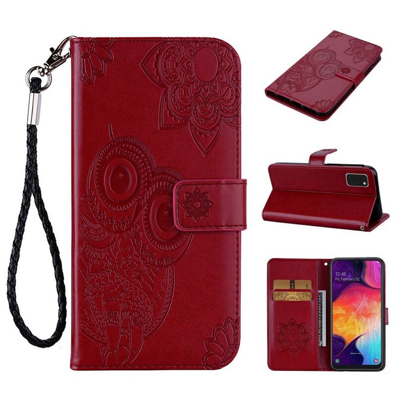 Folio-hoesje voor Samsung Galaxy A41 Uil Mandala En Lanyard