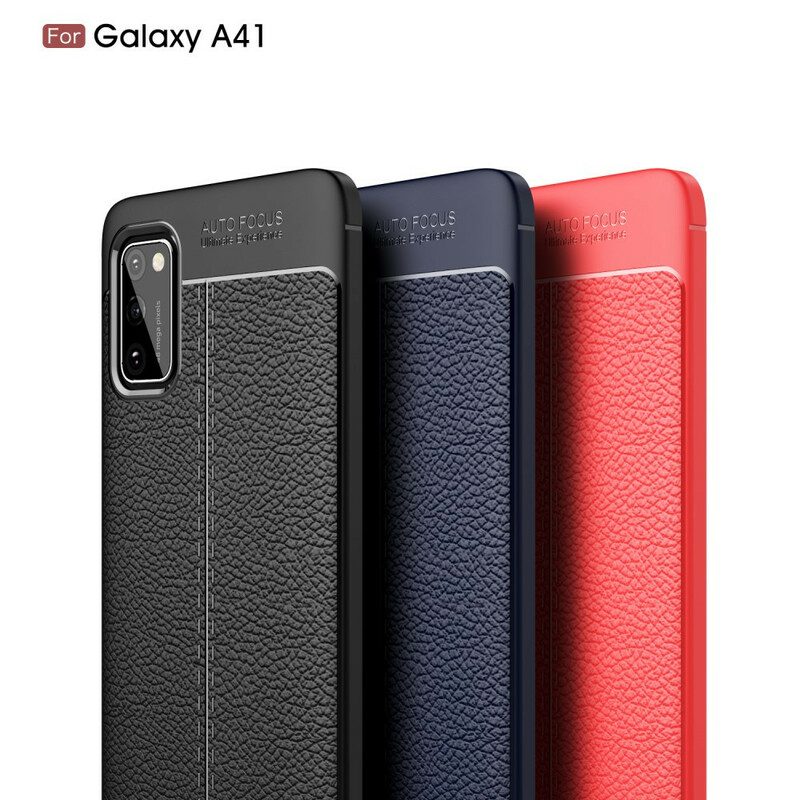 Hoesje voor Samsung Galaxy A41 Dubbellijnig Litchi-leereffect