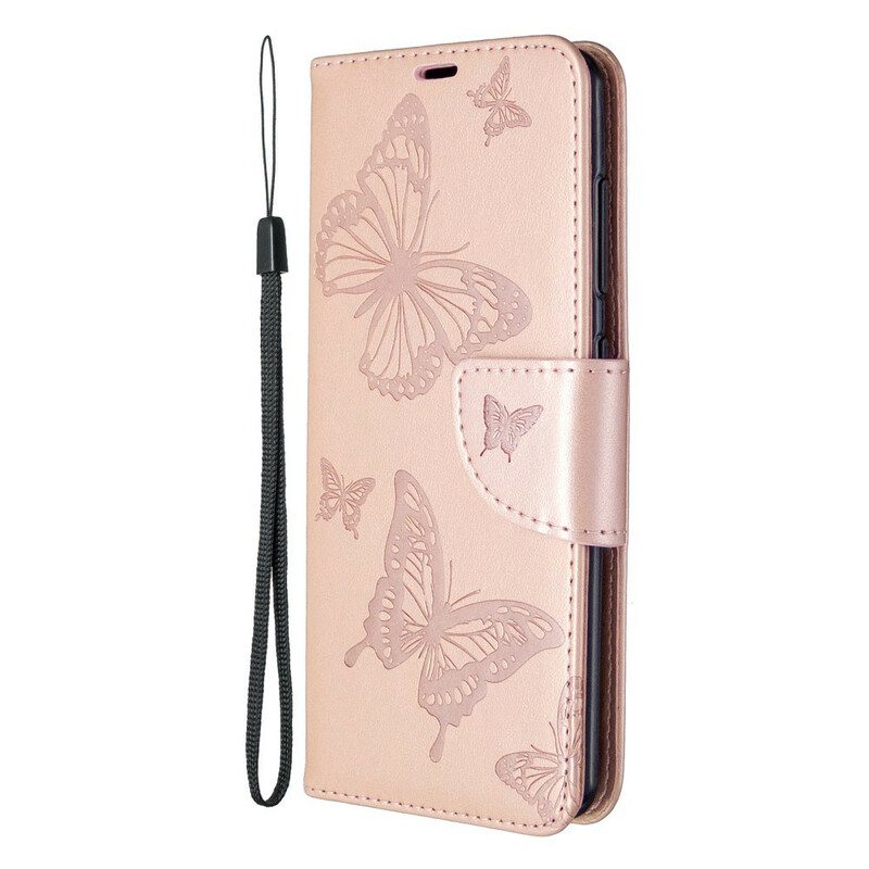 Leren Hoesje voor Samsung Galaxy A41 Vlinders Tijdens De Vlucht Met Lanyard