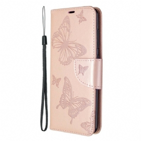 Leren Hoesje voor Samsung Galaxy A41 Vlinders Tijdens De Vlucht Met Lanyard