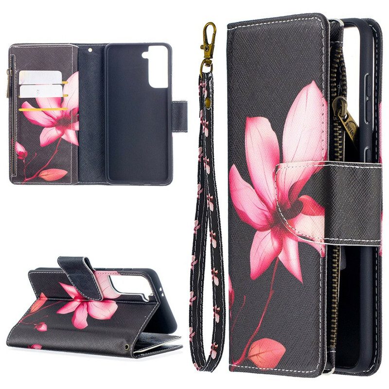 Flip Case voor Samsung Galaxy S21 5G Bloemzak Met Ritssluiting