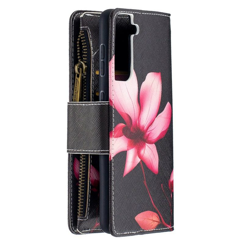 Flip Case voor Samsung Galaxy S21 5G Bloemzak Met Ritssluiting