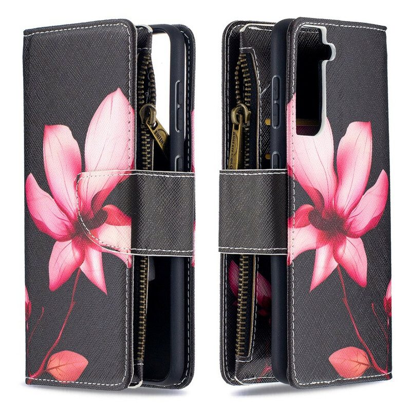 Flip Case voor Samsung Galaxy S21 5G Bloemzak Met Ritssluiting