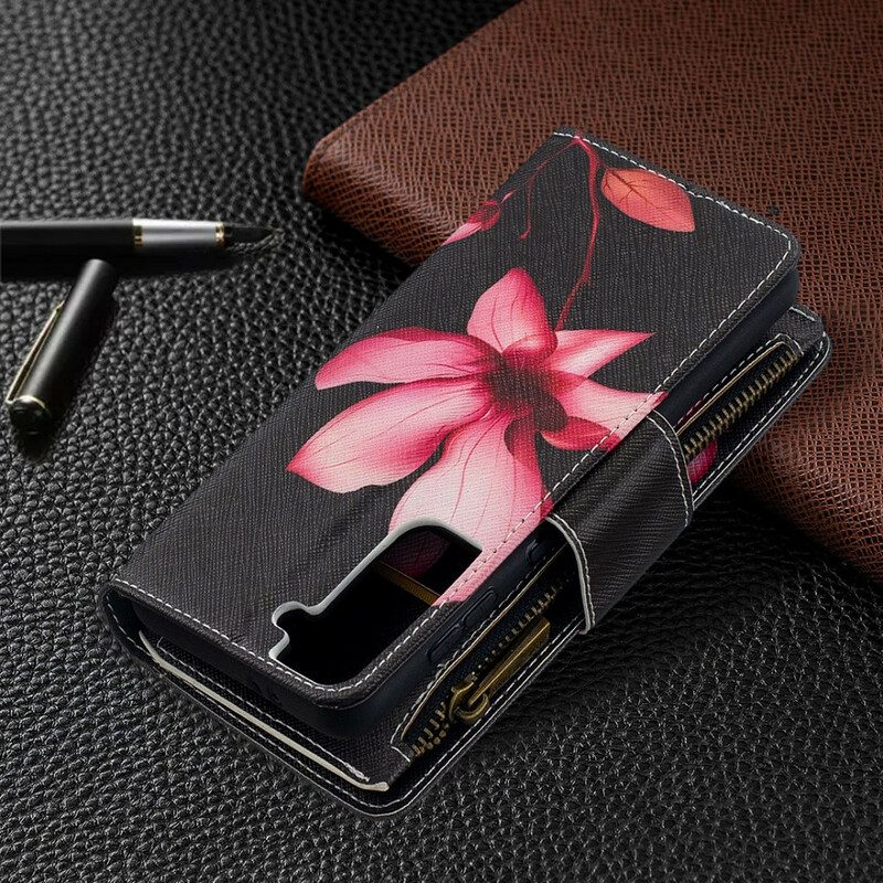 Flip Case voor Samsung Galaxy S21 5G Bloemzak Met Ritssluiting