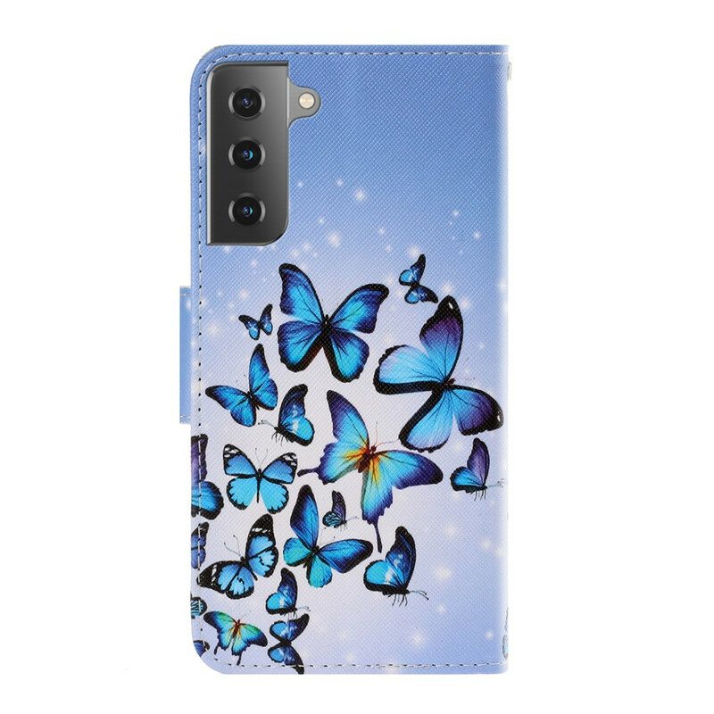 Flip Case voor Samsung Galaxy S21 5G Met Ketting Vlinderbandvariaties