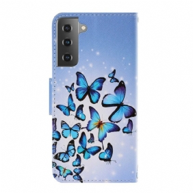 Flip Case voor Samsung Galaxy S21 5G Met Ketting Vlinderbandvariaties