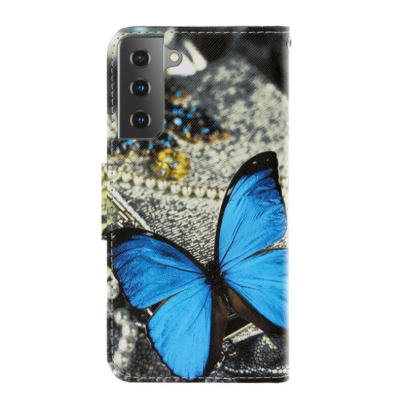 Flip Case voor Samsung Galaxy S21 5G Met Ketting Vlinderbandvariaties