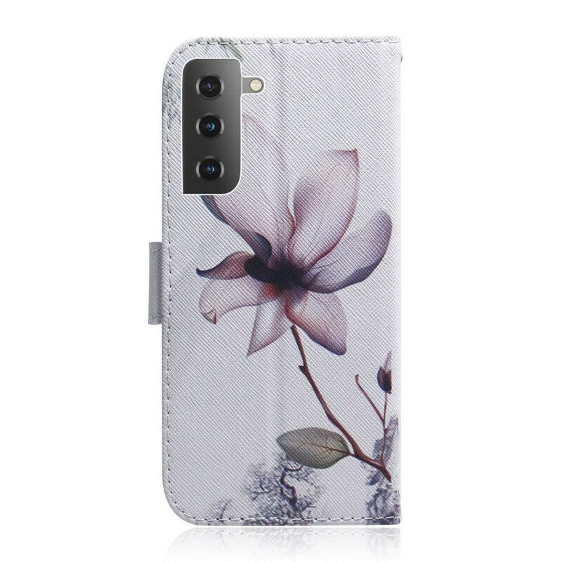 Folio-hoesje voor Samsung Galaxy S21 5G Bloem Stoffig Roze