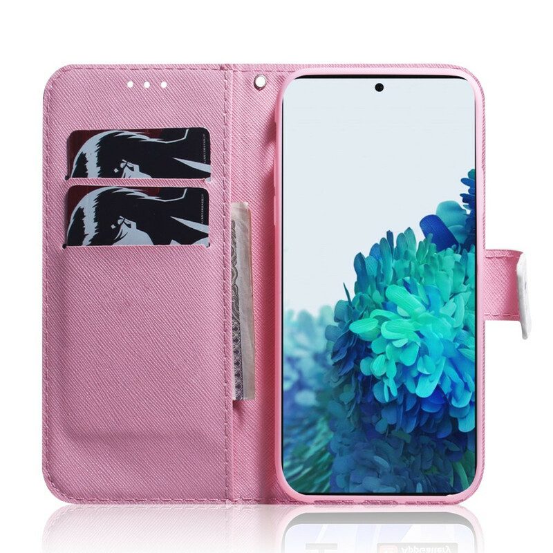 Folio-hoesje voor Samsung Galaxy S21 5G Bloem Stoffig Roze