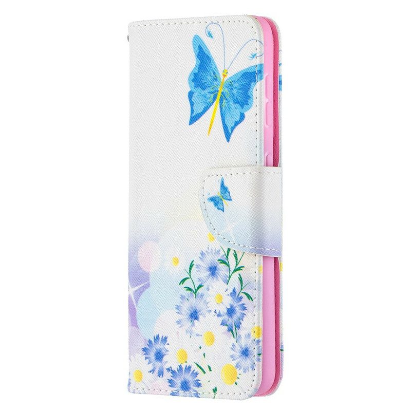 Folio-hoesje voor Samsung Galaxy S21 5G Geschilderde Vlinders En Bloemen