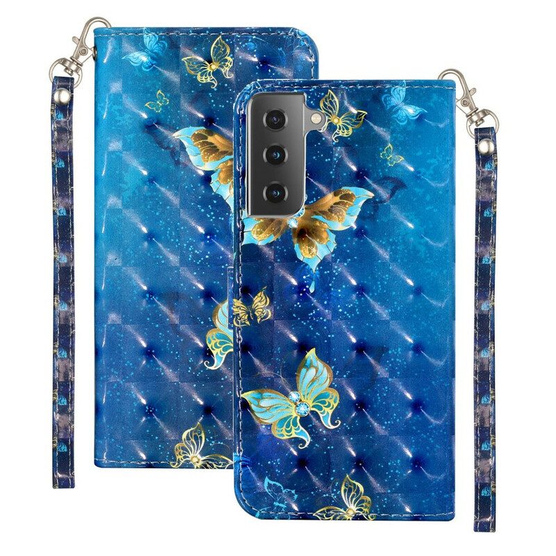 Folio-hoesje voor Samsung Galaxy S21 5G Lichtvlekvlinders Met Lanyard