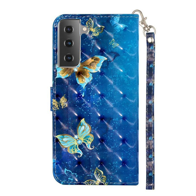 Folio-hoesje voor Samsung Galaxy S21 5G Lichtvlekvlinders Met Lanyard