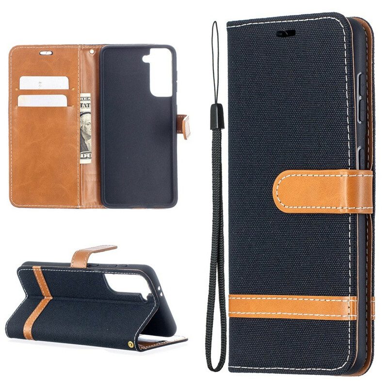 Folio-hoesje voor Samsung Galaxy S21 5G Met Ketting Band Van Stof En Leereffect