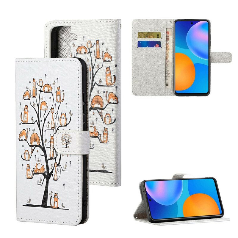 Folio-hoesje voor Samsung Galaxy S21 5G Met Ketting Funky Cats Met Riem