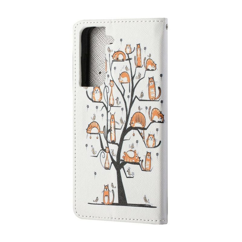 Folio-hoesje voor Samsung Galaxy S21 5G Met Ketting Funky Cats Met Riem